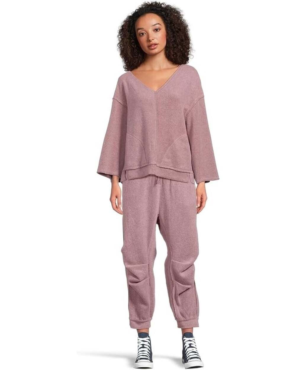 Free People Women's Pink Fossil Day Off Fleece Sweater Pants Lounge Set U1-14